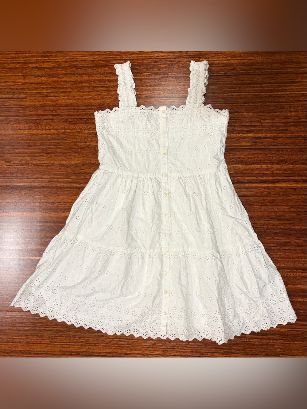 GAP Kids x DÔEN Girls Size Large 12 White Eyelet Tiered Dress EUC